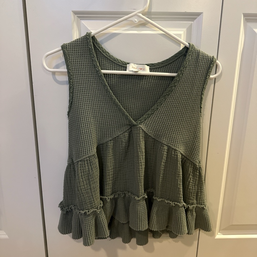 Pink Rose Olive Waffle Knit Tank Top